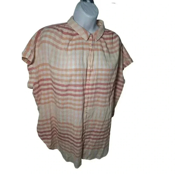 Madewell Ombre Gingham Check Short Sleeve Central Tunic Button Up Shirt Size XL - Picture 4 of 13